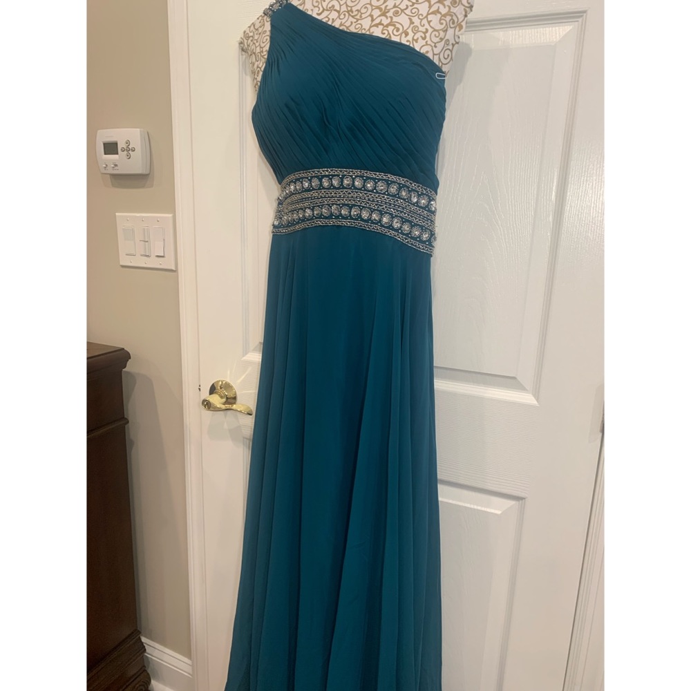 Blue gown one sleeve dress elegant straight fit